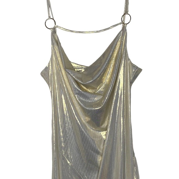 NWT River Island Womens Gold‎ Slip Maxi Dress Sz US 12 Slit Detail Gold Hardware - Picture 5 of 14